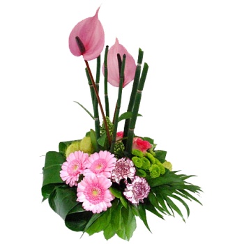 Bloemstuk bestellen roze en bloemen